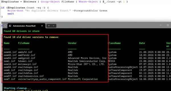 powershell script RemoveOldDuplicateDrivers