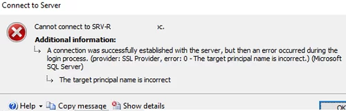 sql server error The target principal name is incorrect