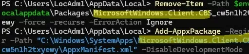 PowerShell: reinstall MicrosoftWindows.Client