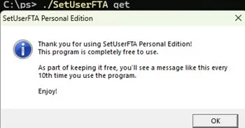 SetUserFTA notification shows every 10th time run the program