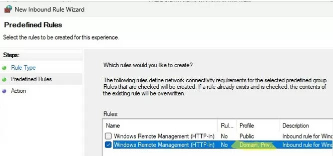 Enable Windows Remote Management firewall rule