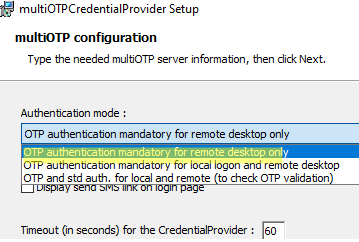enable: OTP authentication mandatory for remote desktop only