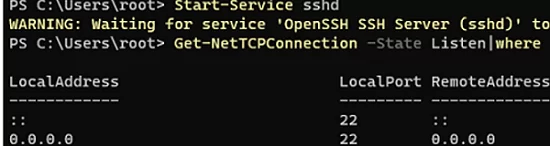 enable sshd server on windows