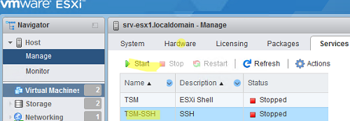 enable TSM-SSH service