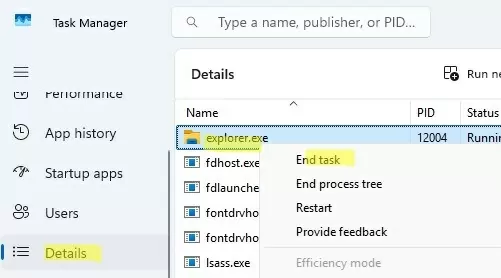 kill explorer.exe process