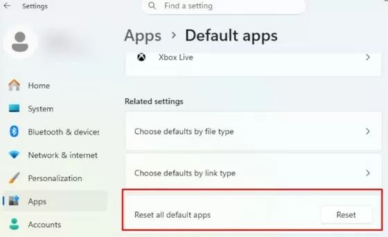 reset all default apps in windows 11