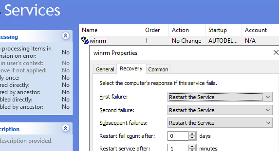 restart winrm service on failure