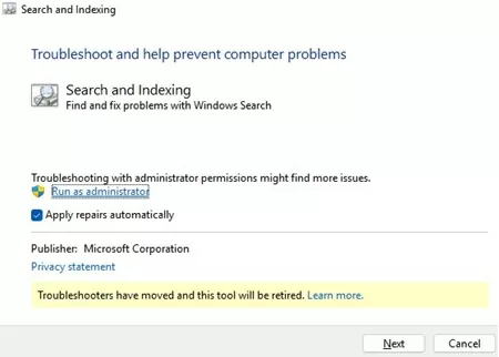 Run the Search and Indexing troubleshooter in Windows
