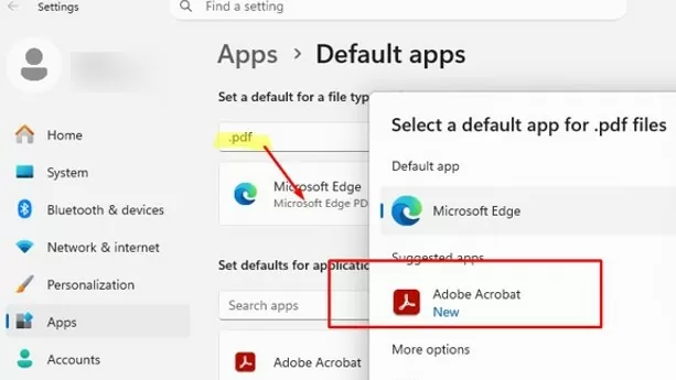 set default app for pdf files in windows 11 manually