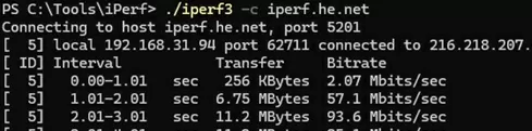 test internet speed with public iperf server