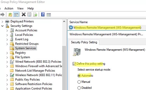Windows Remote Management (WS-Management) service automatic startup