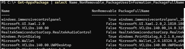Get-AppxPackage - list Microsoft Store apps