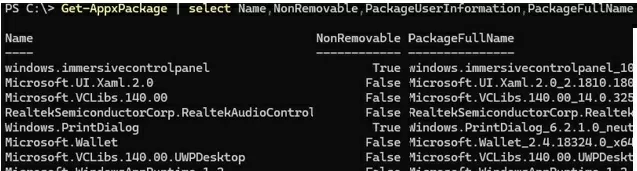 Get-AppxPackage - list Microsoft Store apps