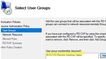 allow connection to workgroup environment via RD gateway