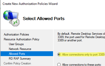 Allow only 3389 on RDGW