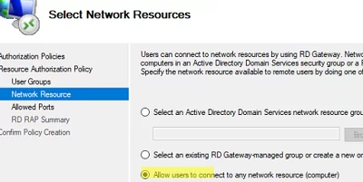 Allow users to connect to any network resource (computer); 