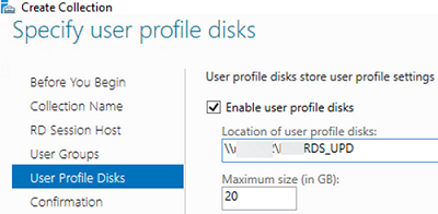 Enable user profile disks 
