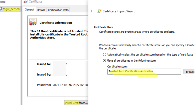 install RD gateway certificate on client