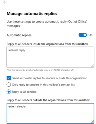 Manage automatic replies in Exchnage Online