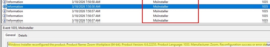 msiinstaler event id 1035: Windows Installer reconfigured product