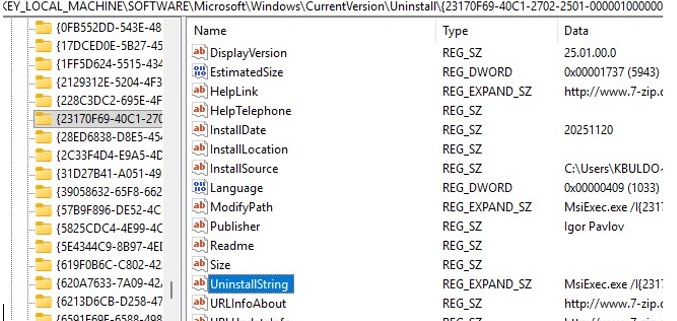 Get program uninstall string from registry