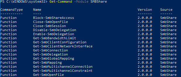 SMBShare PowerShell module allows to manage shared folders on Windows