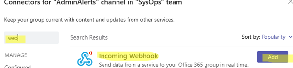 Team - Adding Webhook Connector