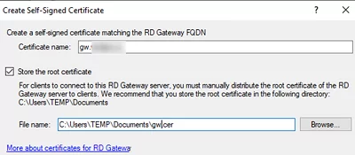 Use Self-signed cert on RD Gateway