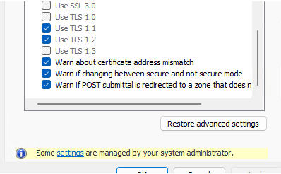 disable legacy SSL and TLS versions in Windows