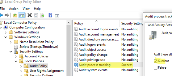 enable Audit process tracking policy