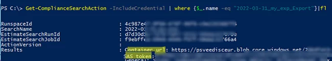 Get-ComplianceSearchAction - get Container URL and SAS token