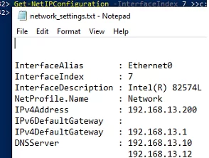 Get-NetIPConfiguration - export static TCP/IP settings to file in Windows 