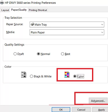 HP disable black and white printing