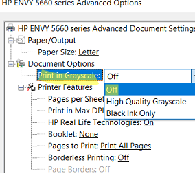 HP printer disables print in grayscale 