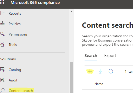 Microsoft 365 Compliance center - content search