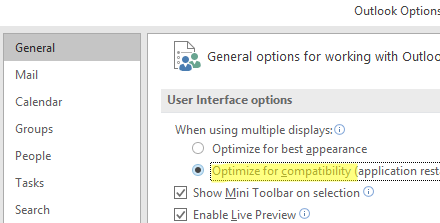 Microsoft Outlook - Optimize for compatibility 