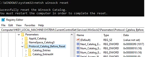 netsh winsock reset comand in windows 