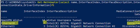 powershell - get list of connected NICs in Windows