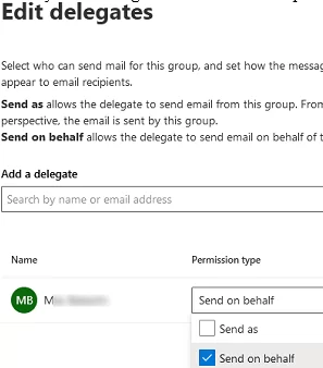 Allow members to send as or send on behalf of a group in MIcrosoft 365