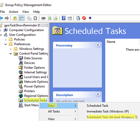 Create a new scheduled task item using Group Policy