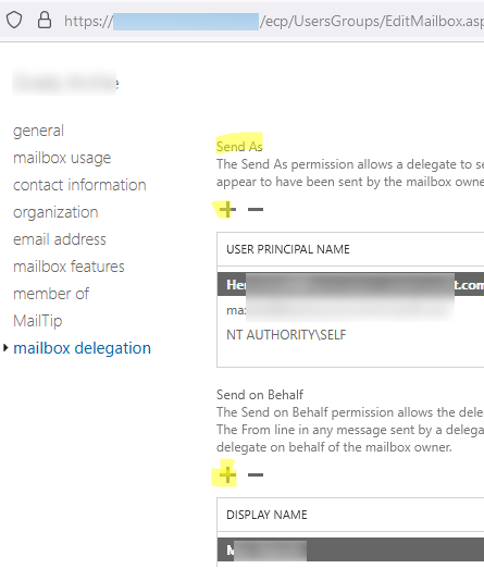 EAC: Exchange Server Mailbox Delegation - Send As and Send on Behalf of
