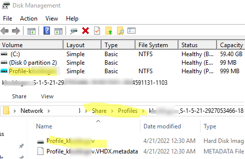 Please profile container mounted as VHDX file on Windows Server