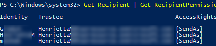 PowerShell: list mailboxes with SendAs permissions for the specified user