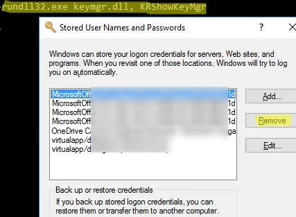 Clear all credentials from the Windows Credential Manager