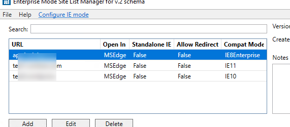 Configure Enterprise Mode Site List Manager for Edge