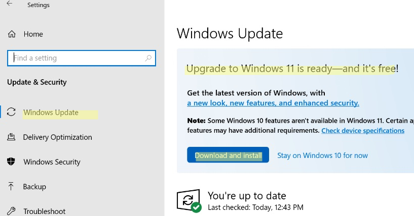 Getting ready for the Windows 11 upgrade notification in Settings -> Windows Update