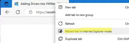 Reload tab in Internet Explorer mode 