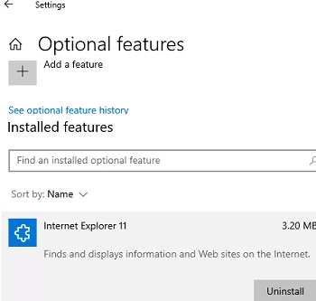 Uninstall Internet Explorer 11 feature on Windows 10/11