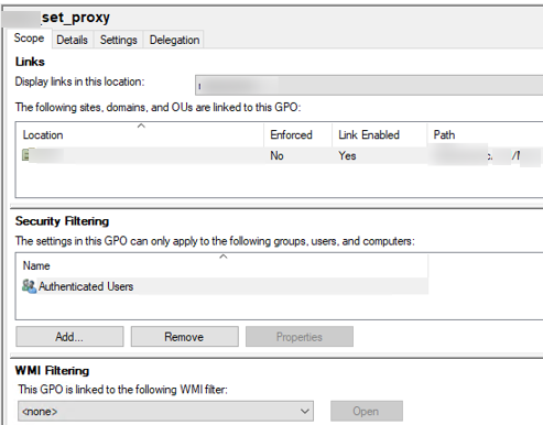 Additional GPO options: scope, details, settings and deletation