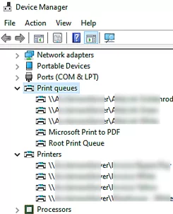 Delete printers and print queues from Device Manager